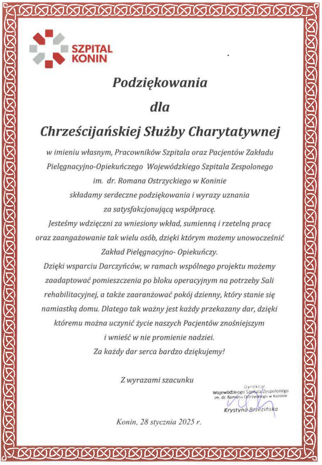 Podziękowania dla Chrześcijańskiej Służby Charytatywnej